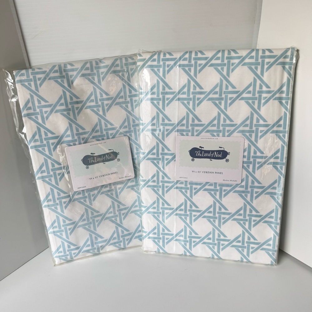 Land of Nod 63” Lattice Blue Curtain Panels (Set of 2)
